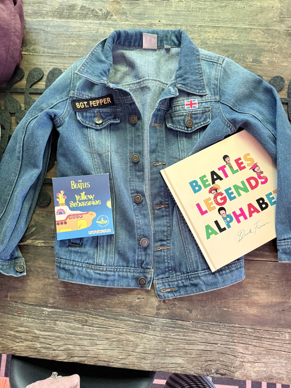 JUNK FOOD youth medium denim jacket with BEATLES custom patches